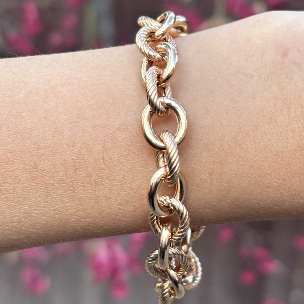 Milor Italy 925 Rose Gold Vermeil Bracelet Textured Rope Link 7”